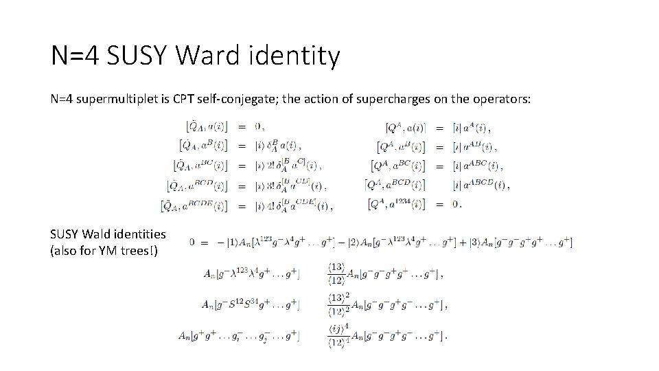 N=4 SUSY Ward identity N=4 supermultiplet is CPT self-conjegate; the action of supercharges on