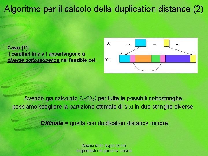Algoritmo per il calcolo della duplication distance (2) Caso (1): I caratteri in s