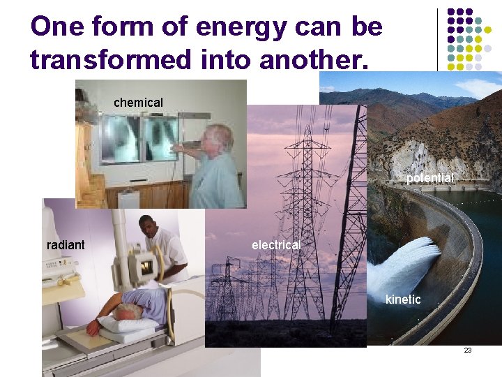 One form of energy can be transformed into another. chemical potential radiant electrical kinetic