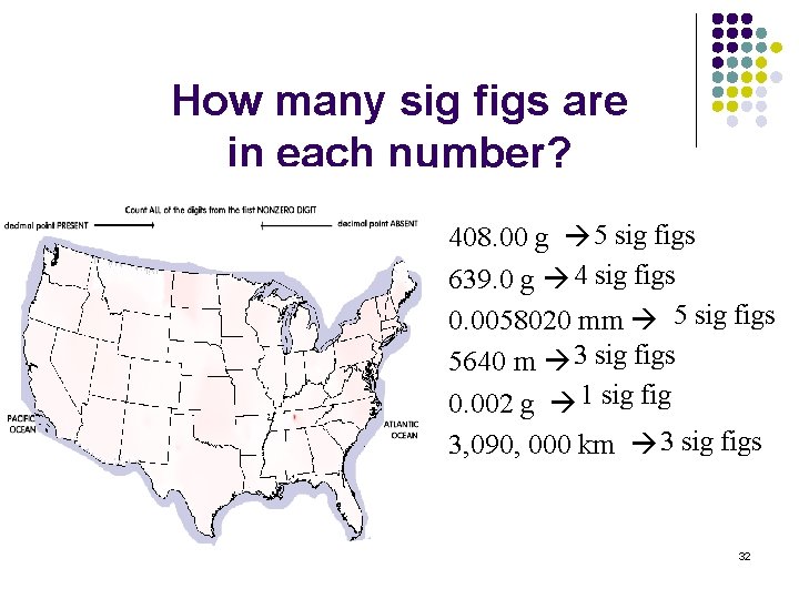 How many sig figs are in each number? 408. 00 g 5 sig figs