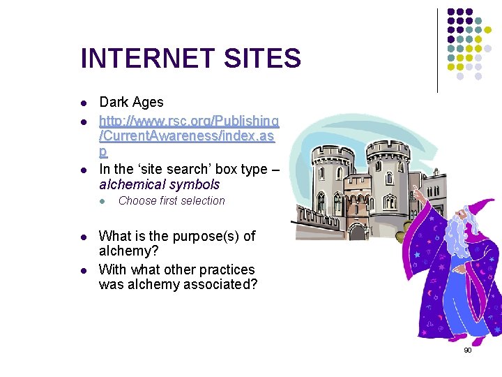 INTERNET SITES l l l Dark Ages http: //www. rsc. org/Publishing /Current. Awareness/index. as