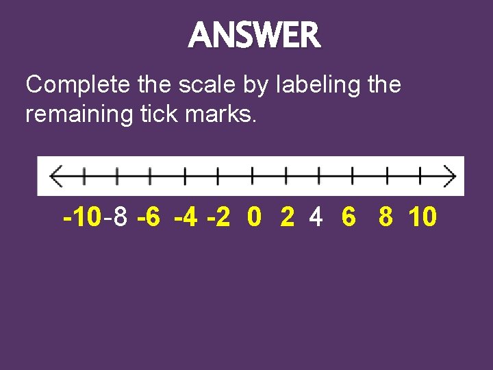 ANSWER Complete the scale by labeling the remaining tick marks. -10 -8 -6 -4