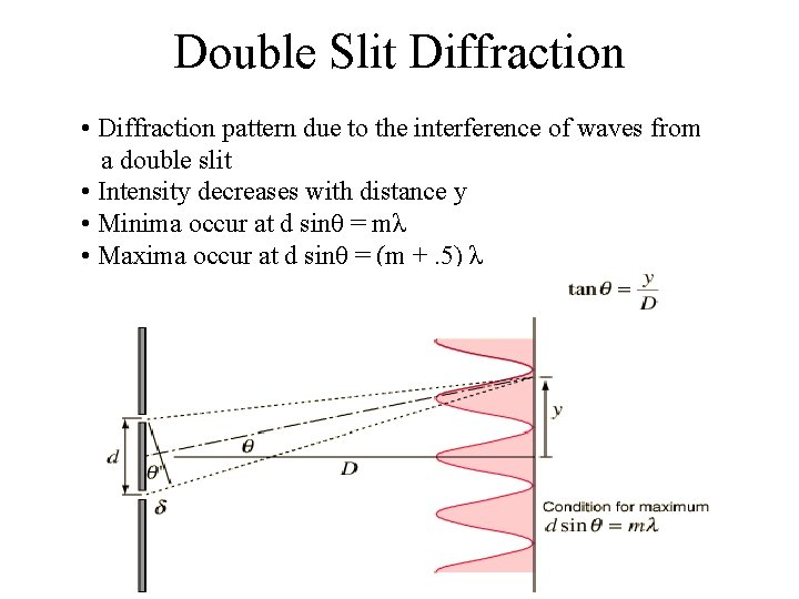 Double Slit Diffraction • Diffraction pattern due to the interference of waves from a