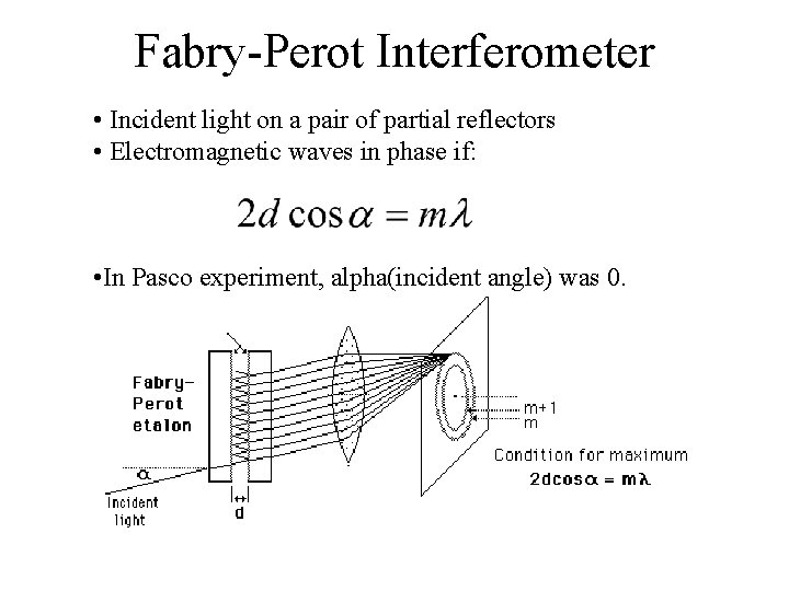 Fabry-Perot Interferometer • Incident light on a pair of partial reflectors • Electromagnetic waves