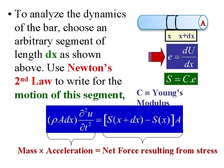  • To analyze the dynamics of the bar, choose an arbitrary segment of