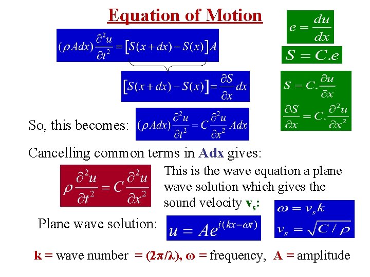 Equation of Motion So, this becomes: Cancelling common terms in Adx gives: This is