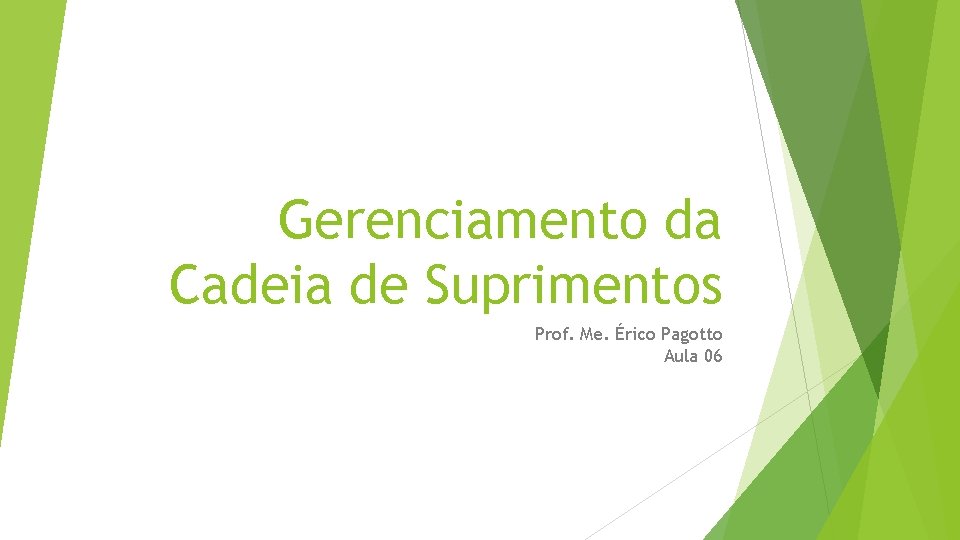 Gerenciamento da Cadeia de Suprimentos Prof. Me. Érico Pagotto Aula 06 