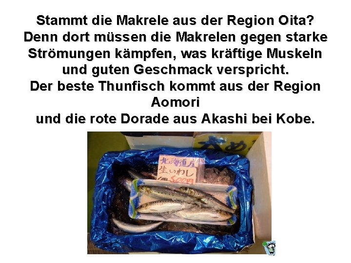 Stammt die Makrele aus der Region Oita? Denn dort müssen die Makrelen gegen starke