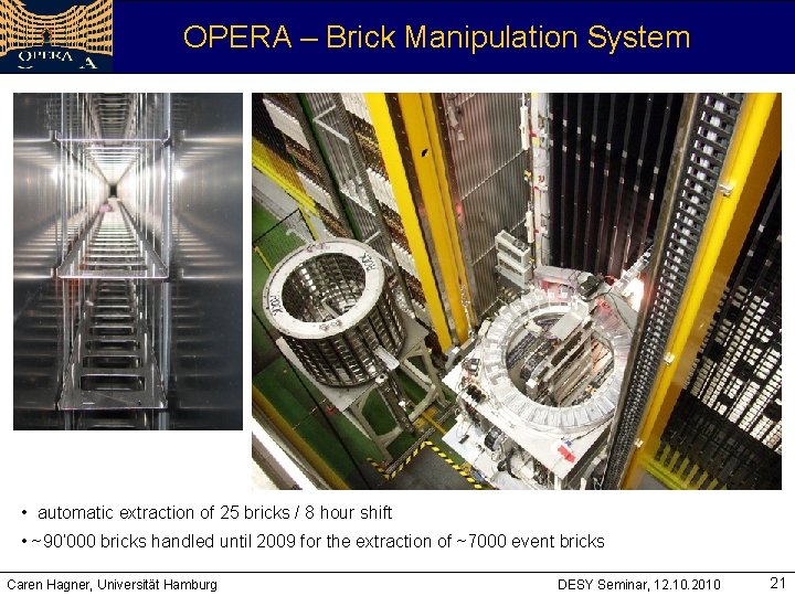 OPERA – Brick Manipulation System • automatic extraction of 25 bricks / 8 hour