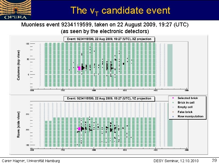 The v. T candidate event Muonless event 9234119599, taken on 22 August 2009, 19: