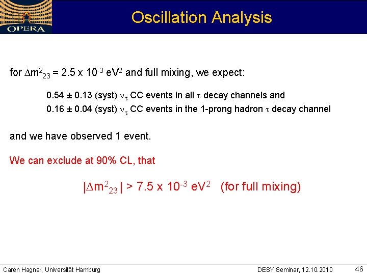 Oscillation Analysis for Dm 223 = 2. 5 x 10 -3 e. V 2