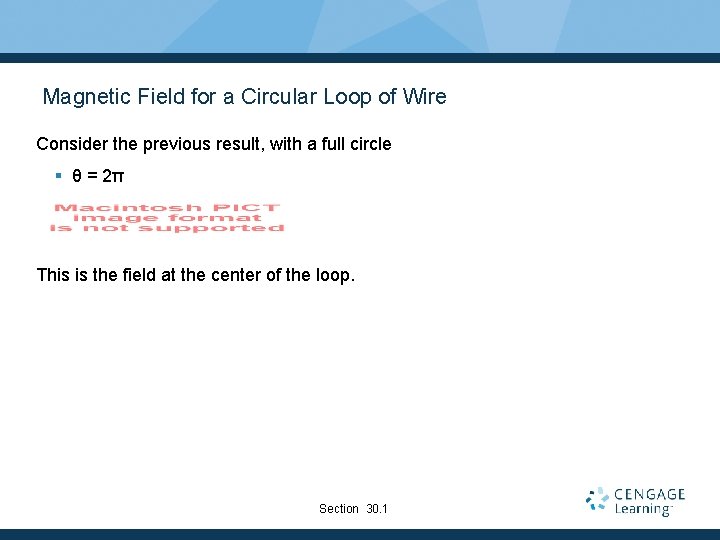 Magnetic Field for a Circular Loop of Wire Consider the previous result, with a