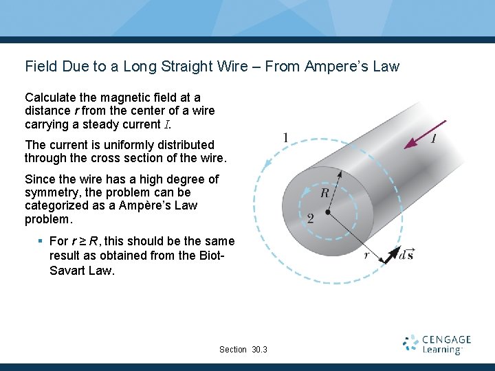Field Due to a Long Straight Wire – From Ampere’s Law Calculate the magnetic