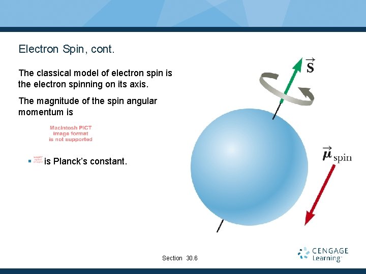 Electron Spin, cont. The classical model of electron spin is the electron spinning on