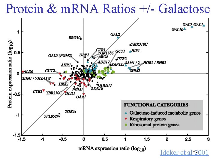 Protein & m. RNA Ratios +/- Galactose Ideker et al 422001 