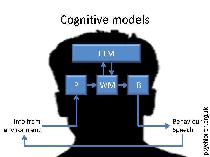 Cognitive models LTM Info from environment WM B Behaviour Speech psychlotron. org. uk P