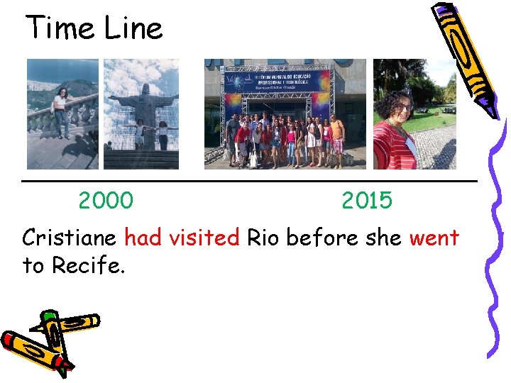Time Line ________________ 2000 2015 Cristiane had visited Rio before she went to Recife.