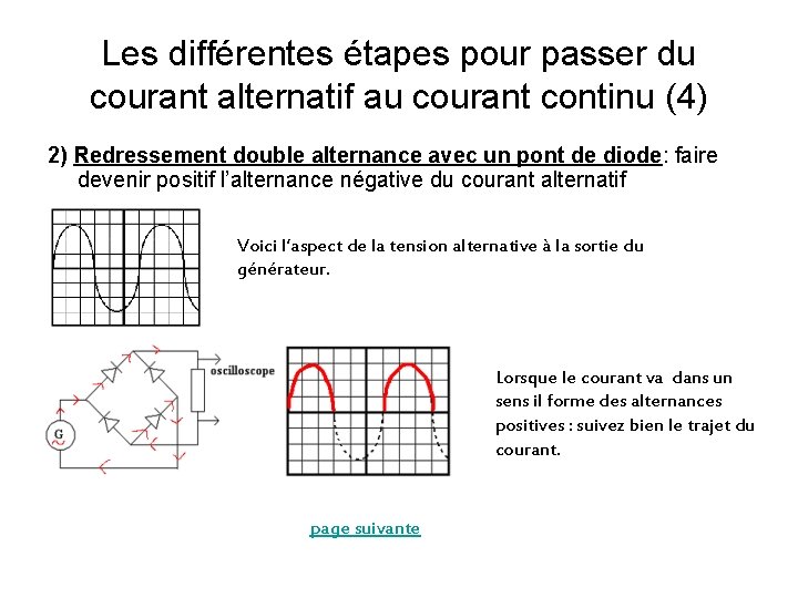 Les différentes étapes pour passer du courant alternatif au courant continu (4) 2) Redressement