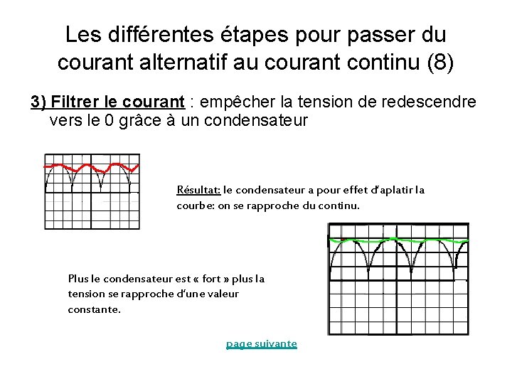 Les différentes étapes pour passer du courant alternatif au courant continu (8) 3) Filtrer