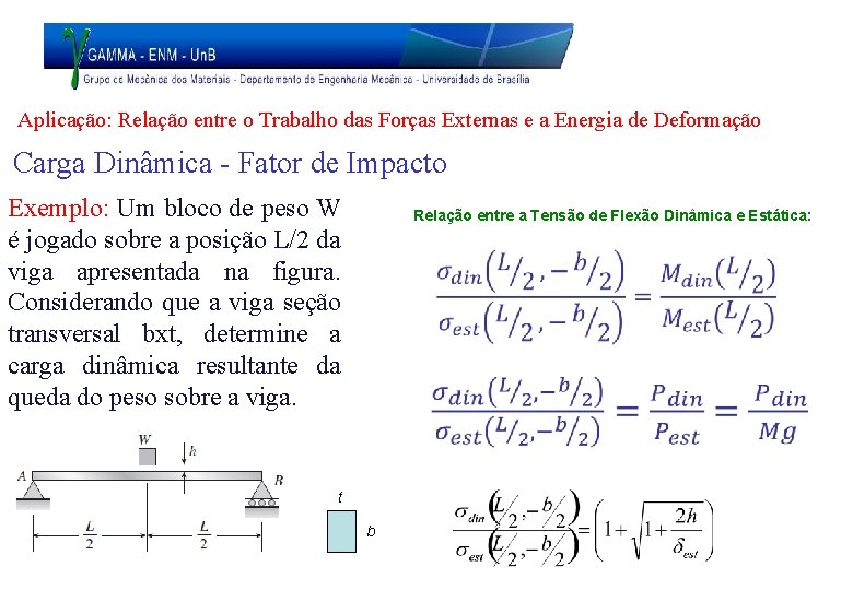 Aplicação: Relação entre o Trabalho das Forças Externas e a Energia de Deformação Carga