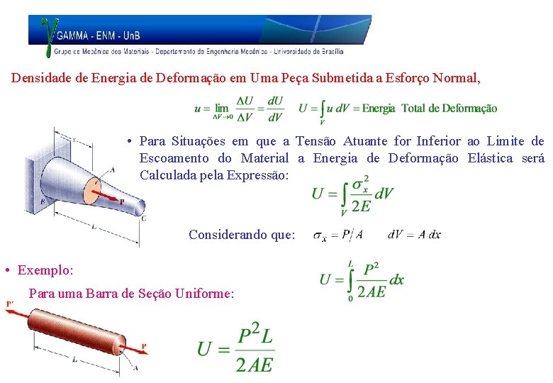 Densidade de Energia de Deformação em Uma Peça Submetida a Esforço Normal, • Para