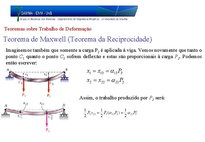 Teoremas sobre Trabalho de Deformação Teorema de Maxwell (Teorema da Reciprocidade) Imaginemos também que