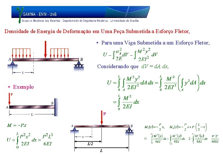 Densidade de Energia de Deformação em Uma Peça Submetida a Esforço Fletor, • Para