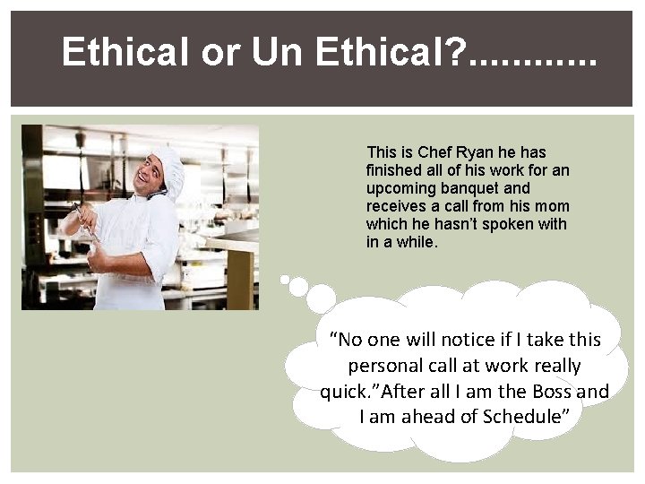 Ethical or Un Ethical? . . . This is Chef Ryan he has finished