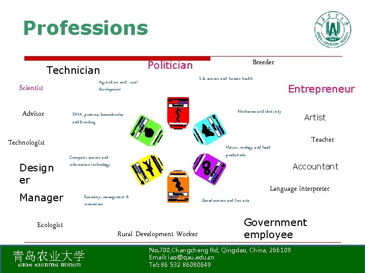 Professions Technician Advisor Life science and human health Agriculture and rural development Scientist 青岛农业大学