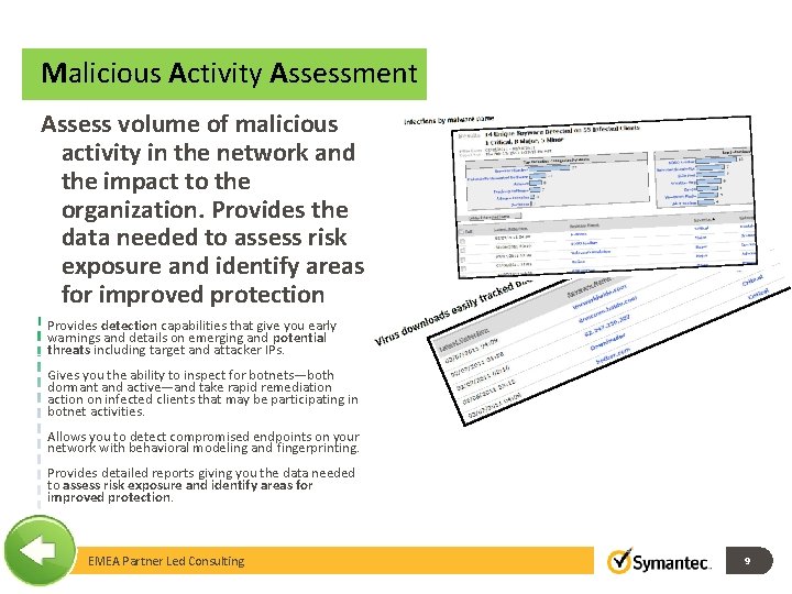 Malicious Activity Assessment Assess volume of malicious activity in the network and the impact