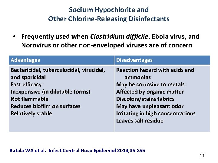 Sodium Hypochlorite and Other Chlorine-Releasing Disinfectants • Frequently used when Clostridium difficile, Ebola virus,