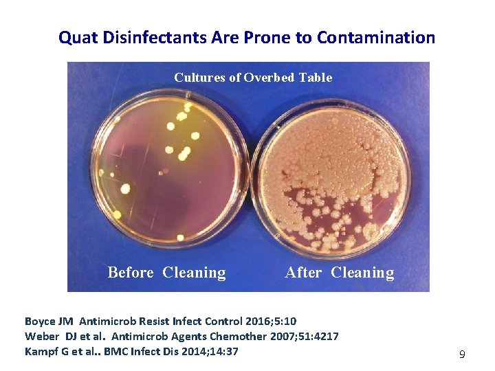 Quat Disinfectants Are Prone to Contamination Cultures of Overbed Table Before Cleaning After Cleaning