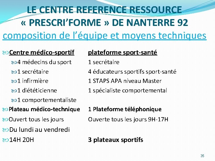 LE CENTRE REFERENCE RESSOURCE « PRESCRI’FORME » DE NANTERRE 92 composition de l’équipe et