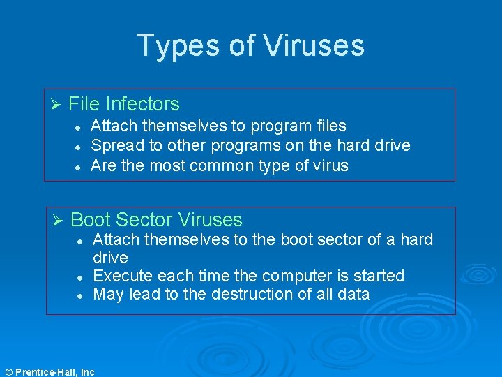 Types of Viruses Ø File Infectors l l l Ø Attach themselves to program Types of Viruses Ø File Infectors l l l Ø Attach themselves to program