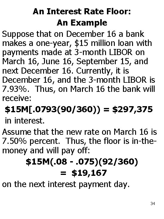 An Interest Rate Floor: An Example Suppose that on December 16 a bank makes