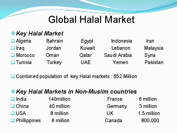 Global Halal Market v Key Halal Market q Algeria q Iraq q Morocco q