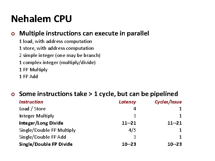 Nehalem CPU ¢ Multiple instructions can execute in parallel 1 load, with address computation