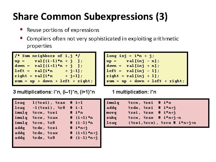 Share Common Subexpressions (3) § Reuse portions of expressions § Compilers often not very