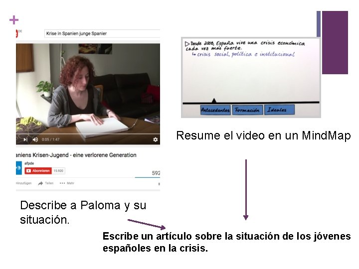 + Resume el video en un Mind. Map Describe a Paloma y su situación.