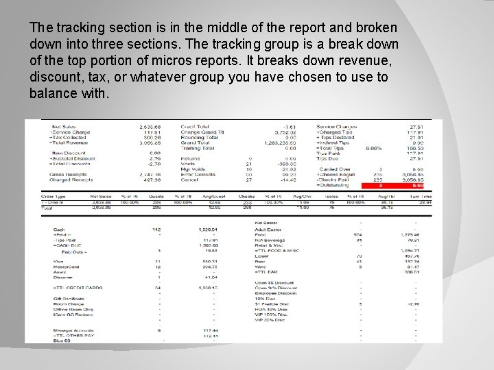 The tracking section is in the middle of the report and broken down into