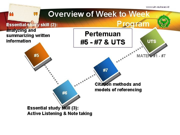 www. uin-suka. ac. id Overview of Week to Week Essential study skill (2): Program