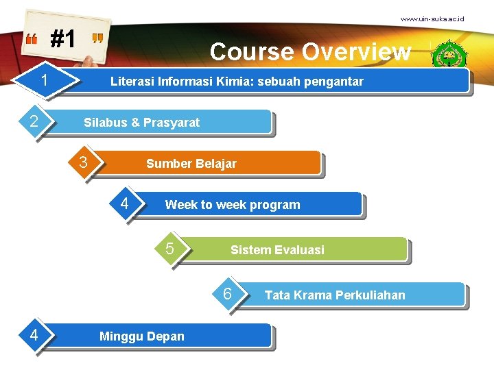 www. uin-suka. ac. id #1 Course Overview 1 2 Literasi Informasi Kimia: sebuah pengantar