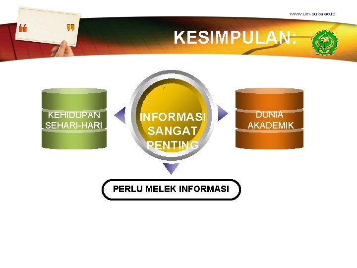 www. uin-suka. ac. id KESIMPULAN: KEHIDUPAN SEHARI-HARI INFORMASI SANGAT PENTING PERLU MELEK INFORMASI DUNIA