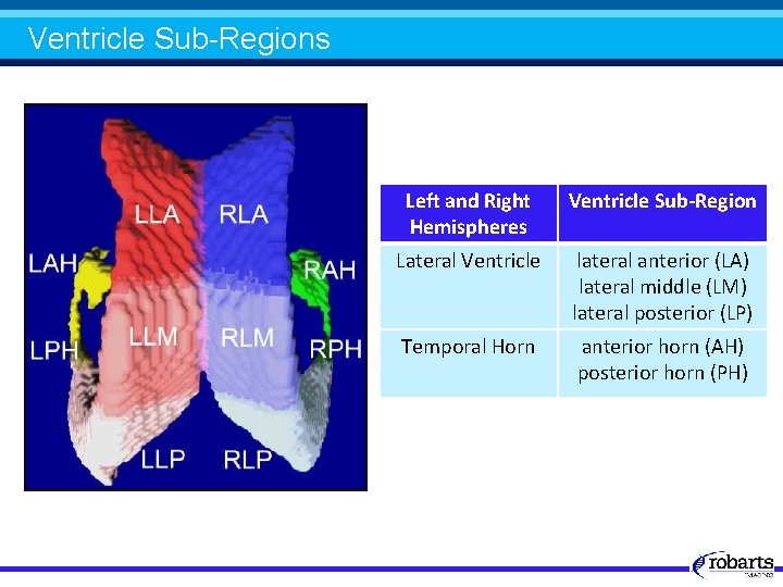 Ventricle Sub-Regions Left and Right Hemispheres Ventricle Sub-Region Lateral Ventricle lateral anterior (LA) lateral