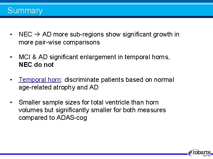 Summary • NEC AD more sub-regions show significant growth in more pair-wise comparisons •