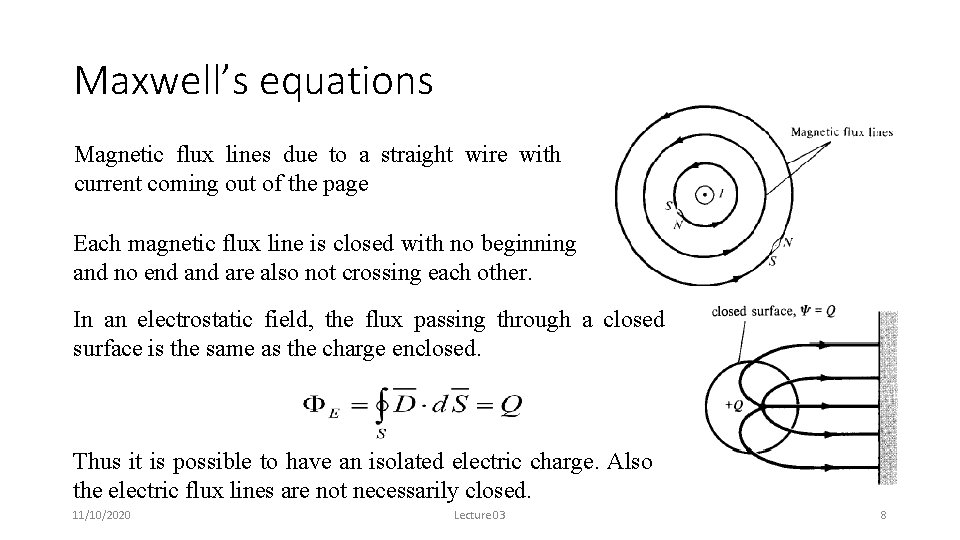 Maxwell’s equations Magnetic flux lines due to a straight wire with current coming out