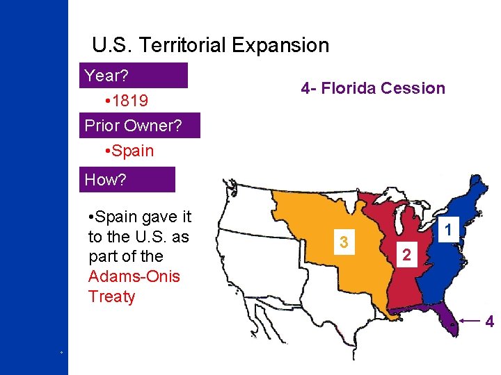 U. S. Territorial Expansion Year? • 1819 Prior Owner? • Spain 4 - Florida