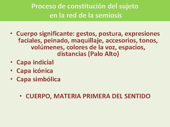 Proceso de constitución del sujeto en la red de la semiosis • Cuerpo significante: