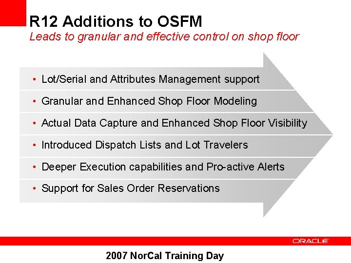 R 12 Additions to OSFM Leads to granular and effective control on shop floor