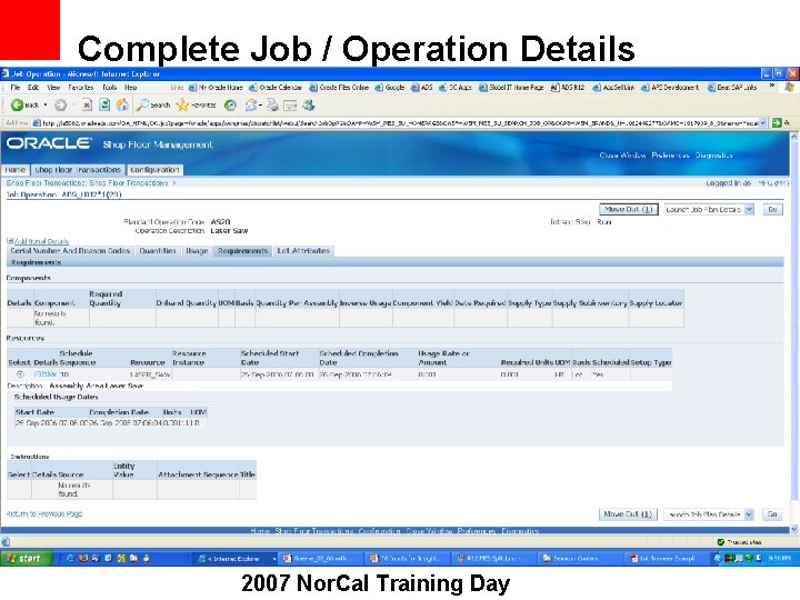 Complete Job / Operation Details 2007 Nor. Cal Training Day 